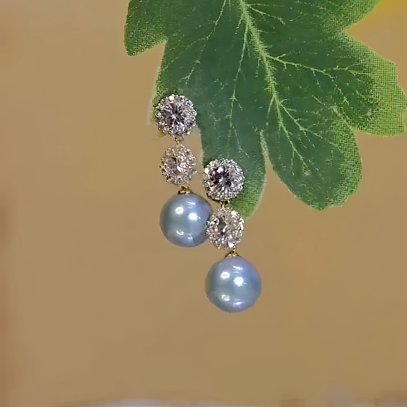14K Gold-Plated Elegant Diamond Blue Pearl Earrings