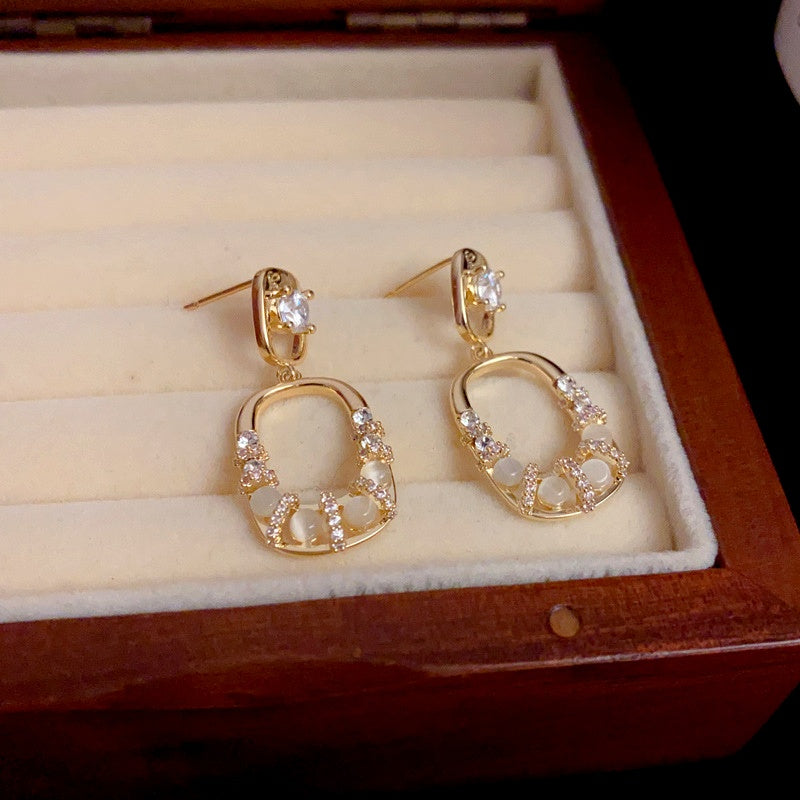 14K Gold-Plated Elegant Diamond Geometric Square Earrings