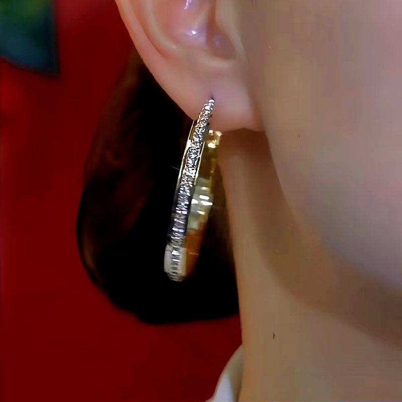 14K Gold-Plated Elegant Diamond Hoop Earrings