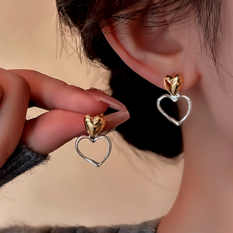 14K Gold-Plated Elegant Double-Heart Earrings