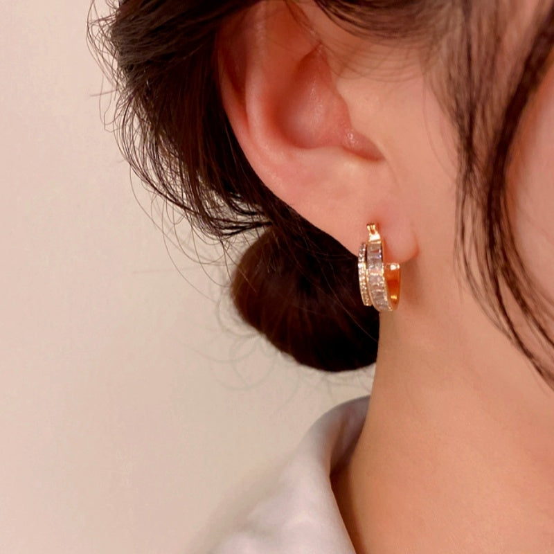 14K Gold-Plated Elegant Double-Layer Zircon Heart-Shaped Earrings