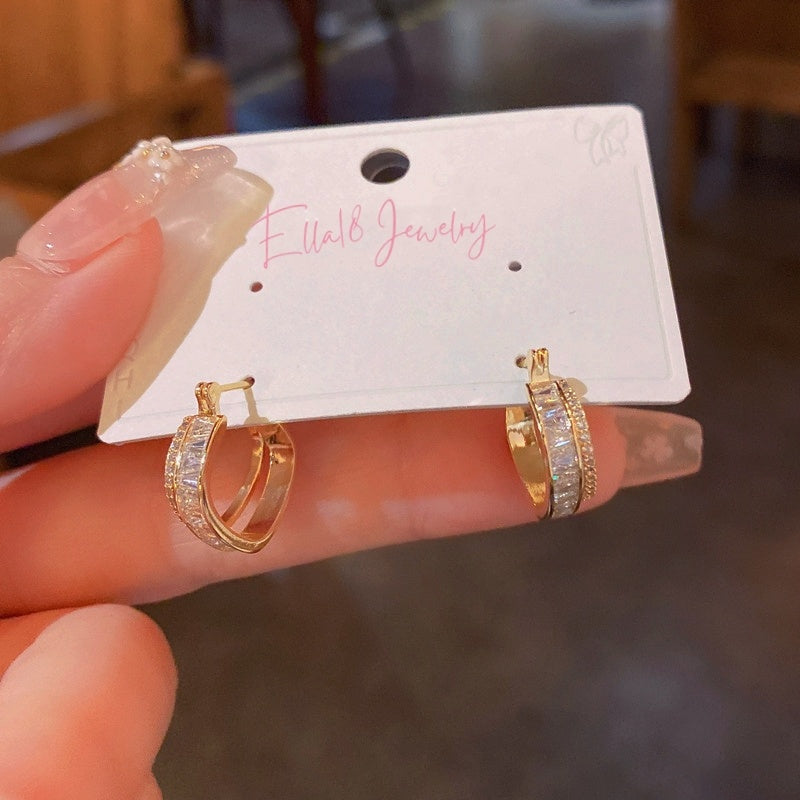 14K Gold-Plated Elegant Double-Layer Zircon Heart-Shaped Earrings