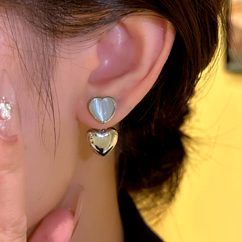 14K Gold-Plated Elegant Double Heart Earrings