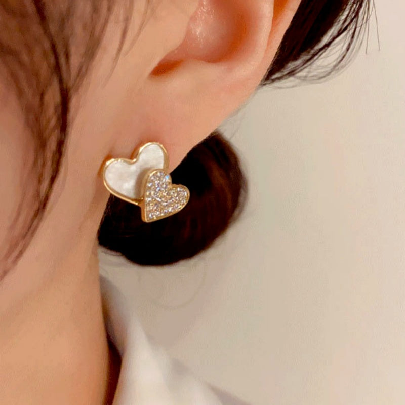14K Gold-Plated Elegant Double Heart Stud Earrings