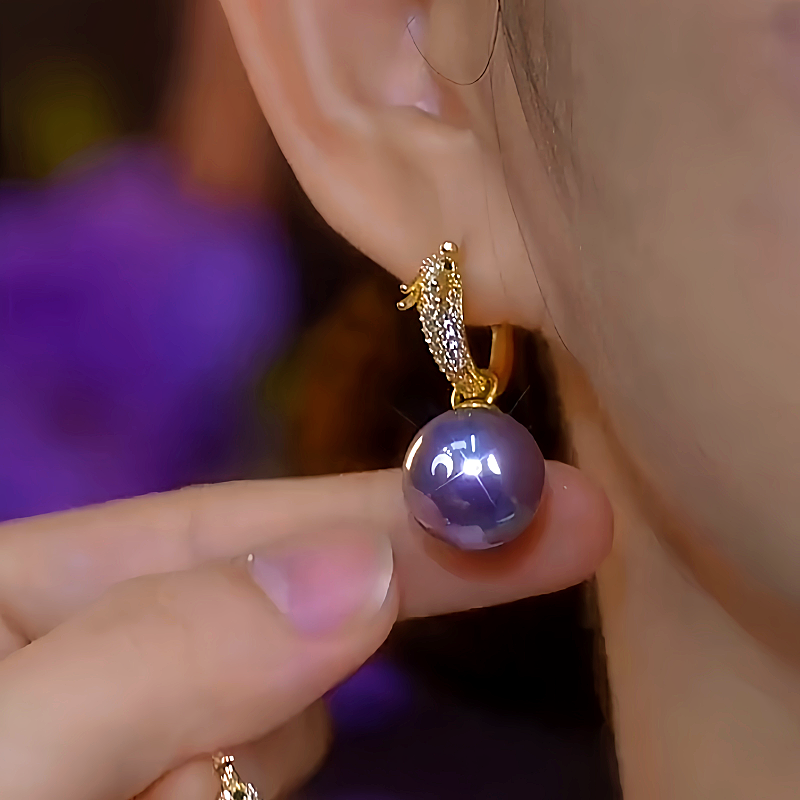 14K Gold-Plated Elegant Dragon-Shaped Diamond-Studded Pearl Earrings