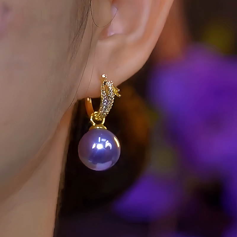 14K Gold-Plated Elegant Dragon-Shaped Diamond-Studded Pearl Earrings
