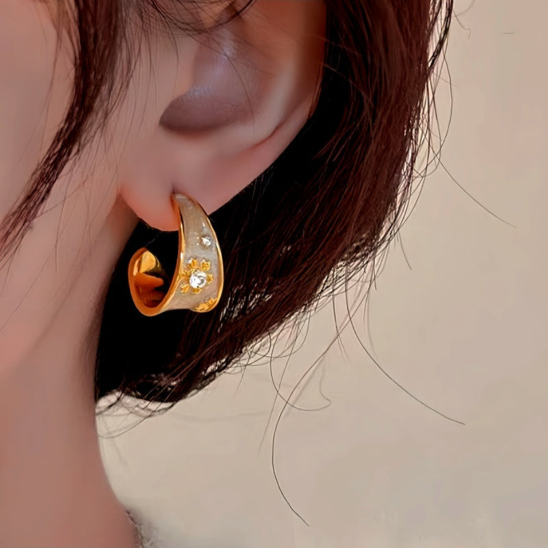 14K Gold-Plated Elegant Enamel Flower Earrings