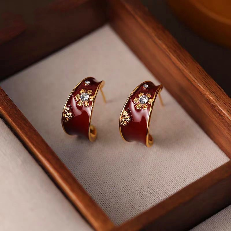 14K Gold-Plated Elegant Enamel Flower Earrings