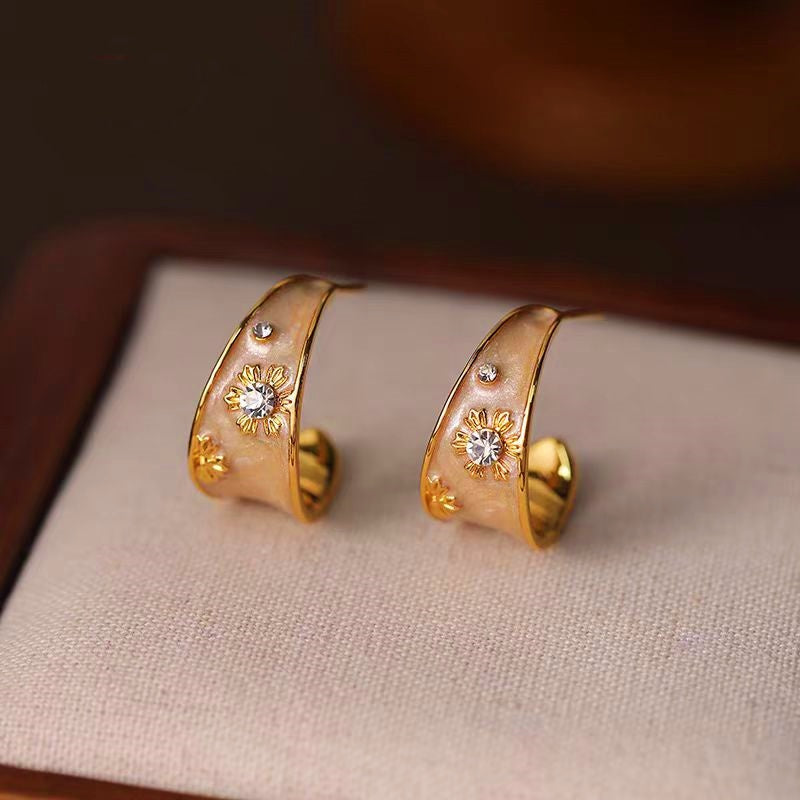 14K Gold-Plated Elegant Enamel Flower Earrings