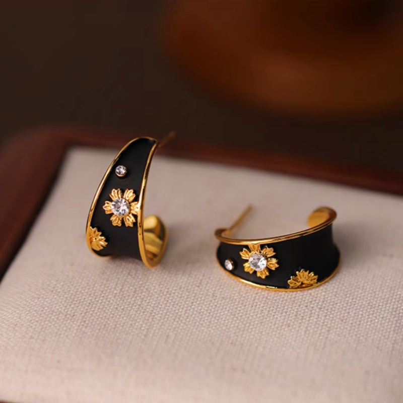 14K Gold-Plated Elegant Enamel Flower Earrings