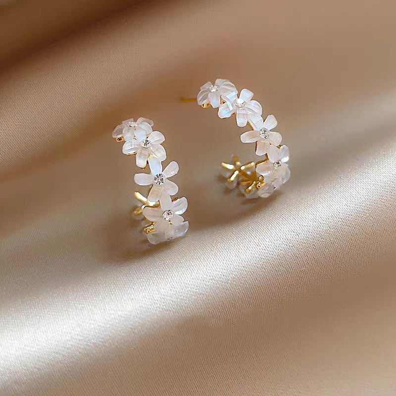14K Gold-Plated Elegant Flower C-Shaped Earrings