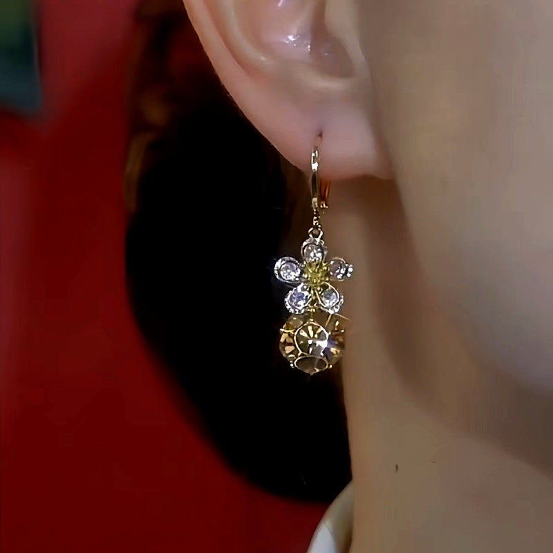 14K Gold-Plated Elegant Flower Diamond Ball Earrings