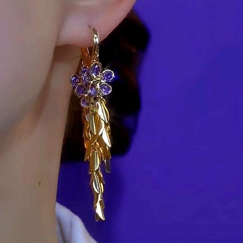 14K Gold-Plated Elegant Flower Wheat Tassel Earrings