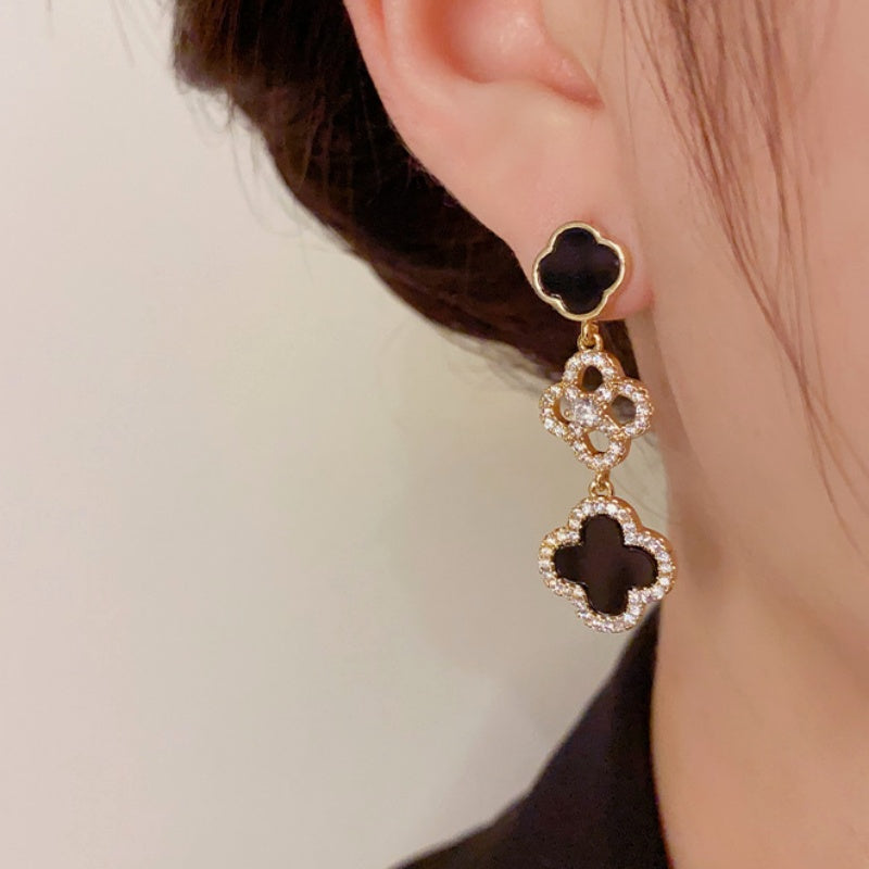 14K Gold-Plated Elegant Four-Leaf Flower Earrings