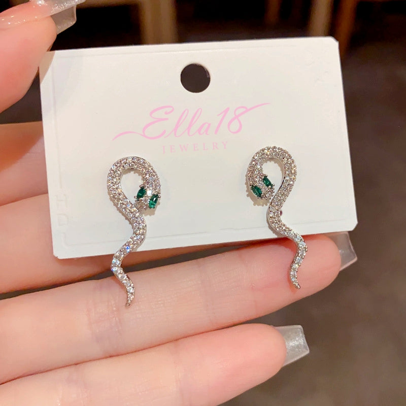 14K Gold-Plated Elegant Full Diamond Snake-Shaped Earrings