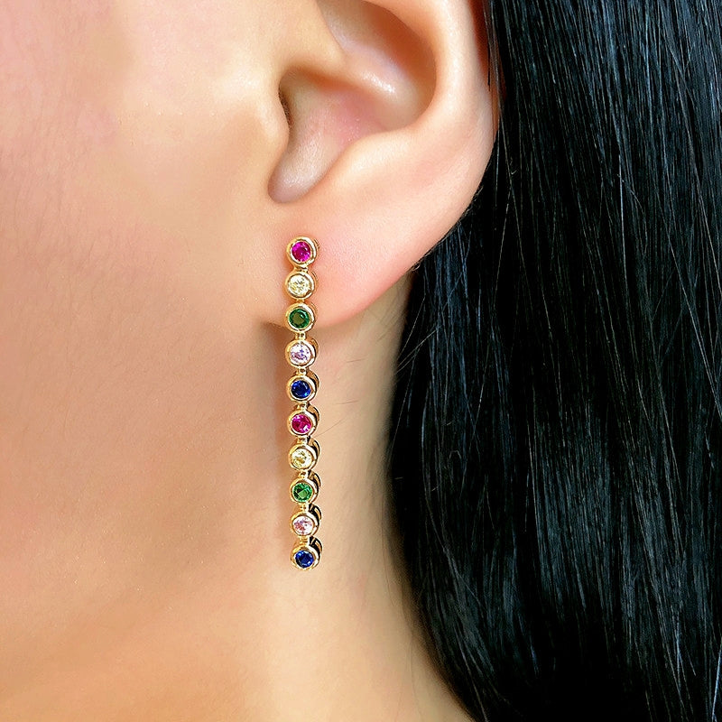 14K Gold-Plated Elegant Gemstone Tassel Earrings