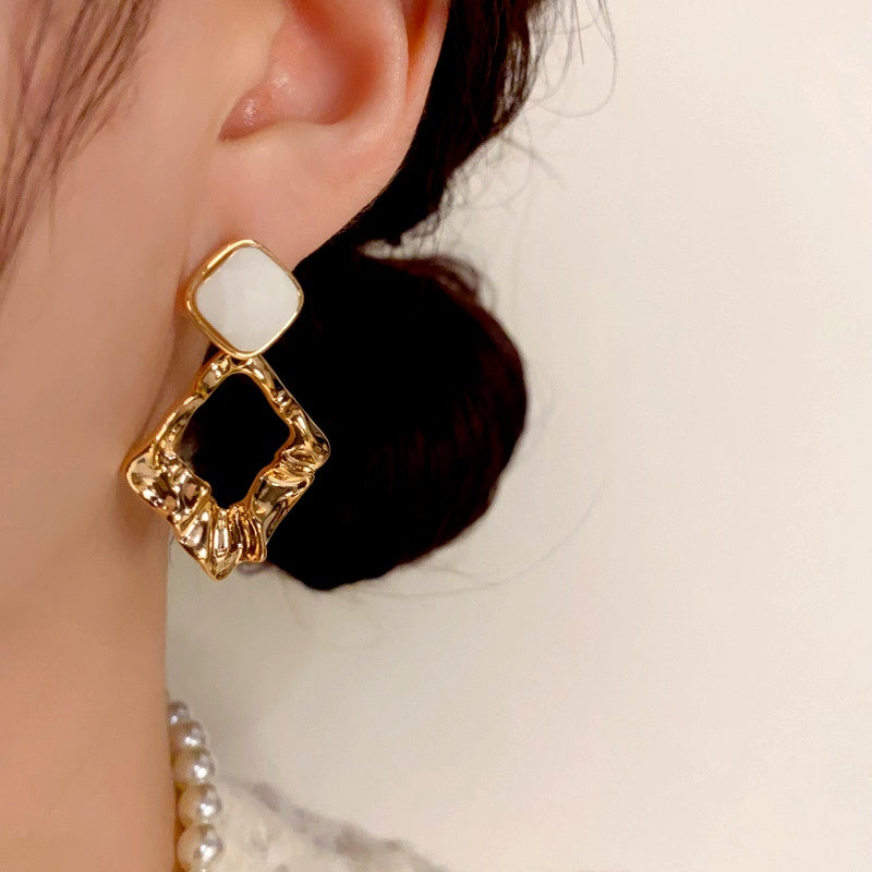 14K Gold-Plated Elegant Geometric Diamond Earrings