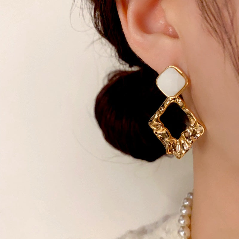 14K Gold-Plated Elegant Geometric Diamond Earrings