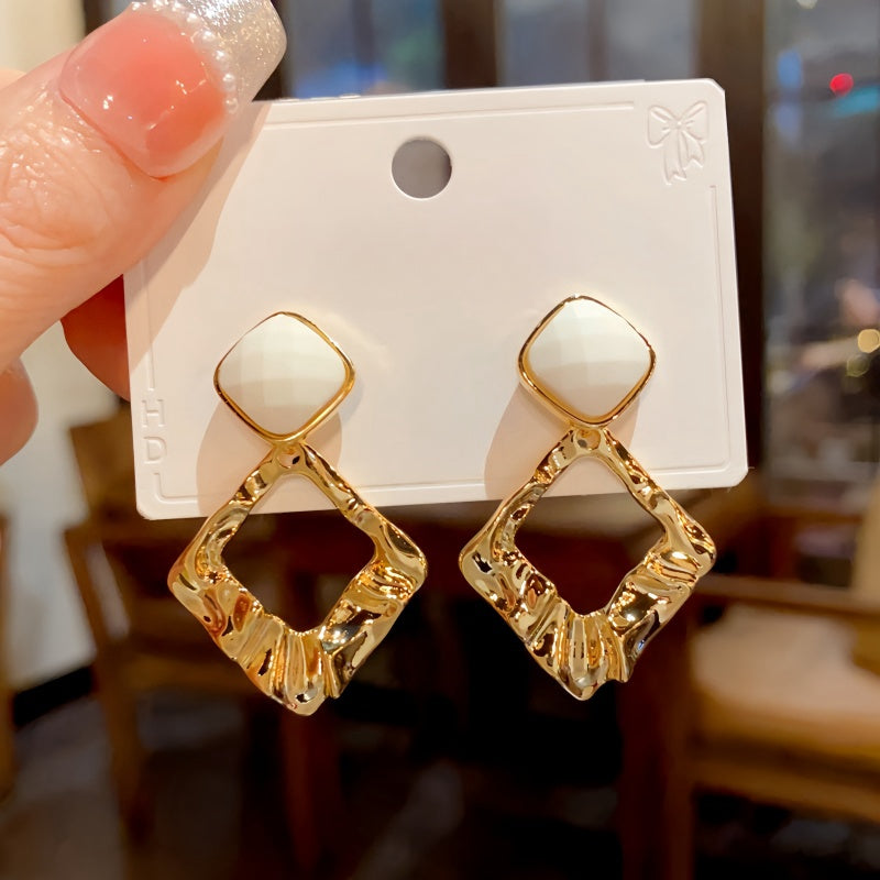14K Gold-Plated Elegant Geometric Diamond Earrings