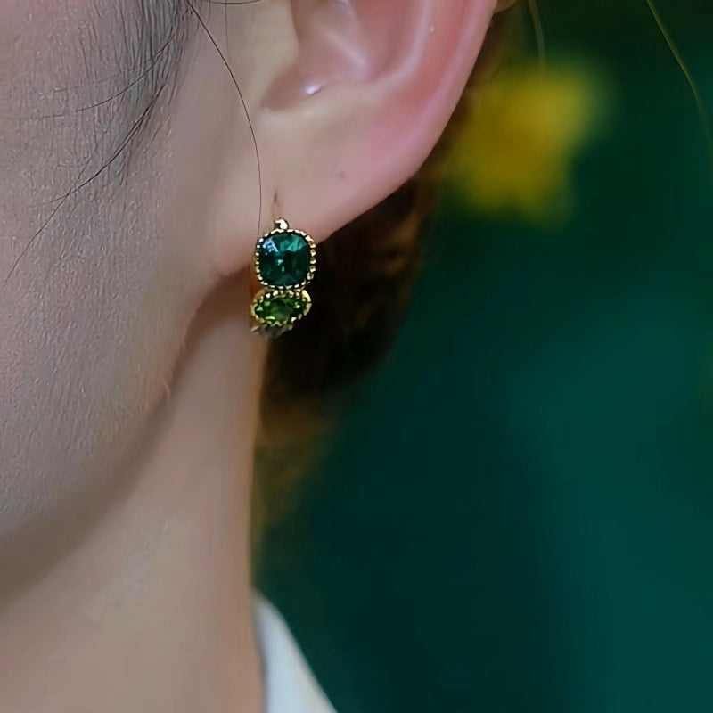 14K Gold-Plated Elegant Green Crystal Earrings