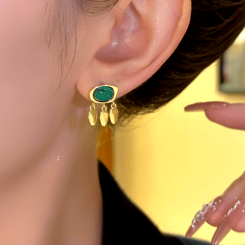 14K Gold-Plated Elegant Green Sequin Tassel Earrings
