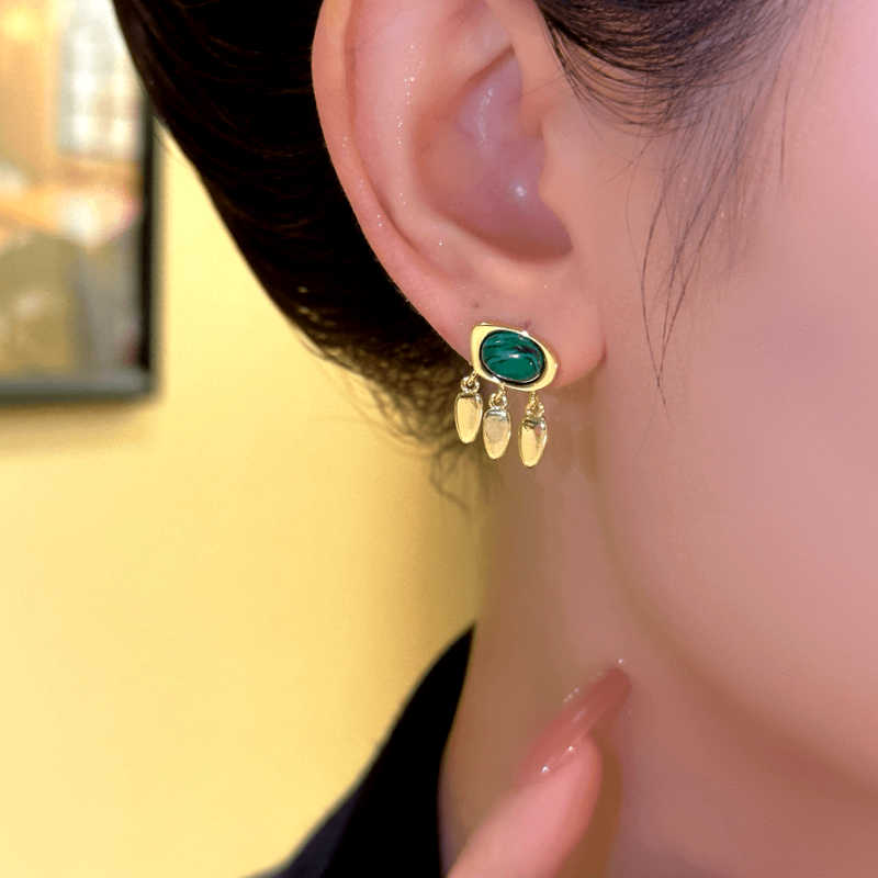 14K Gold-Plated Elegant Green Sequin Tassel Earrings