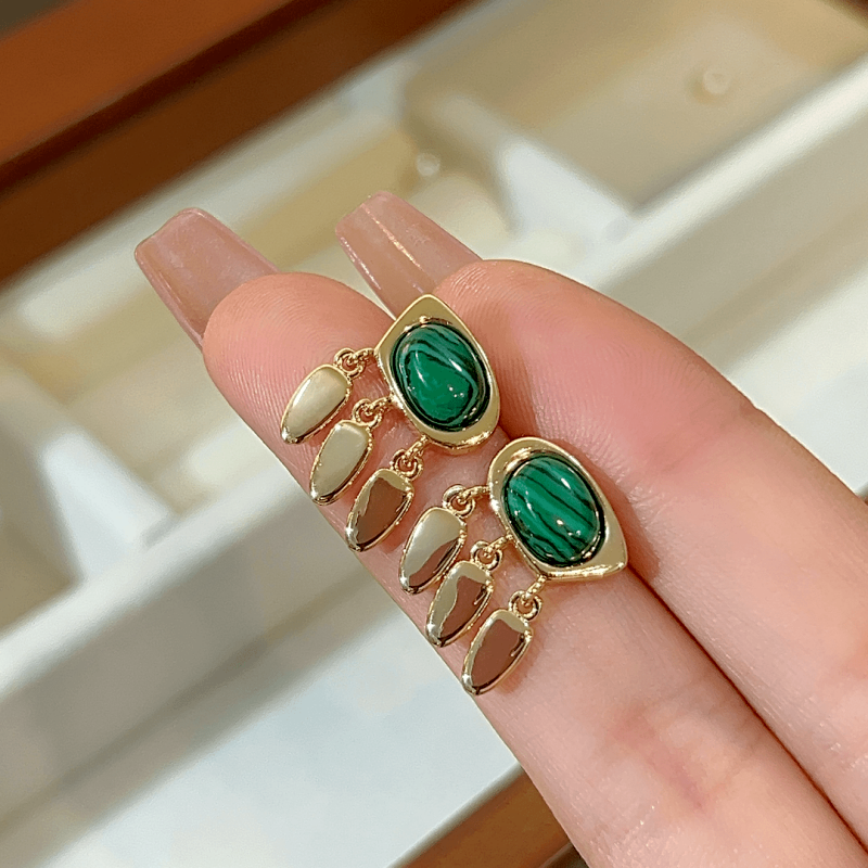 14K Gold-Plated Elegant Green Sequin Tassel Earrings