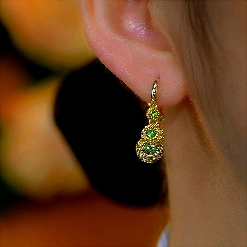 14K Gold-Plated Elegant Green Zircon Durian Earrings