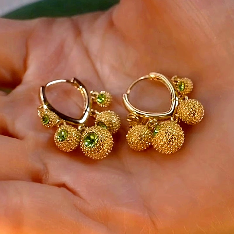14K Gold-Plated Elegant Green Zircon Durian Earrings