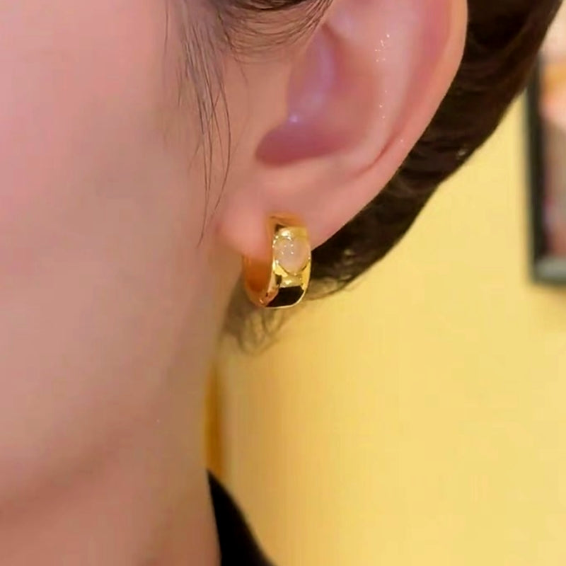 14K Gold-Plated Elegant Heart-Design Mother-Of-Pearl Hoop Earrings