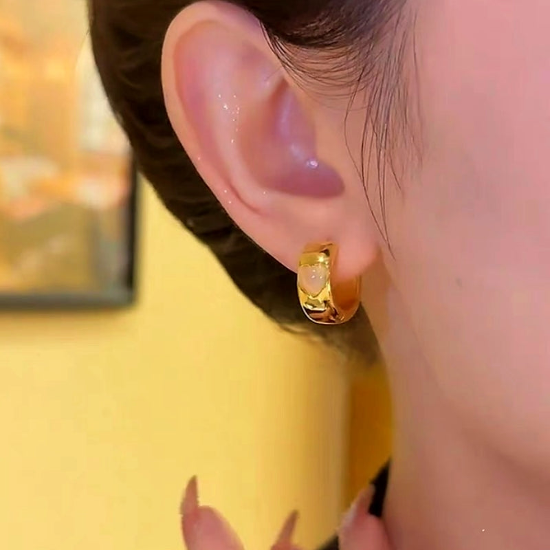 14K Gold-Plated Elegant Heart-Design Mother-Of-Pearl Hoop Earrings