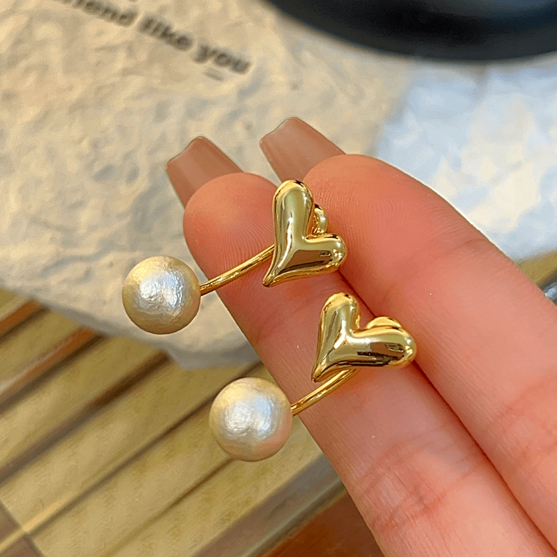 14K Gold-Plated Elegant Heart-Design Pearl Earrings