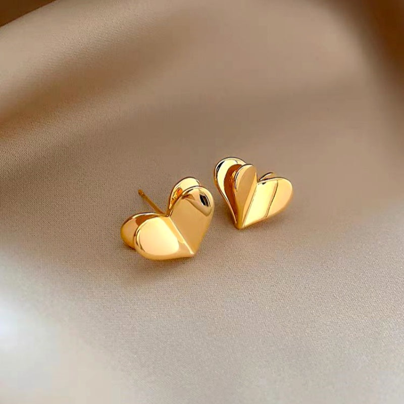 14K Gold-Plated Elegant Heart-Design Studs