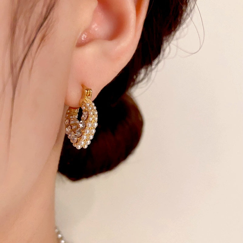 14K Gold-Plated Elegant Heart-Shaped Diamond-Studded Pearl Earrings