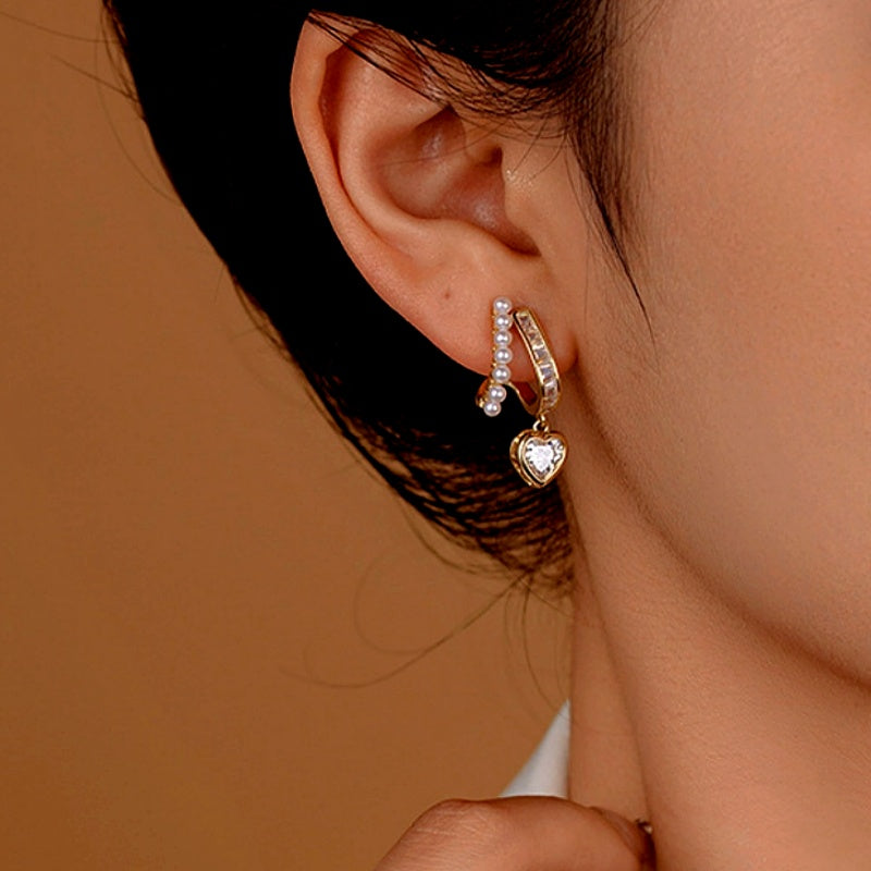 14K Gold-Plated Elegant Heart Pearl Earrings