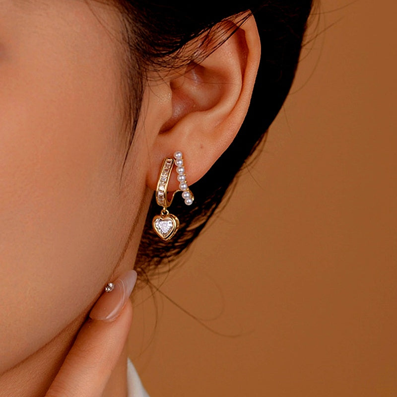 14K Gold-Plated Elegant Heart Pearl Earrings