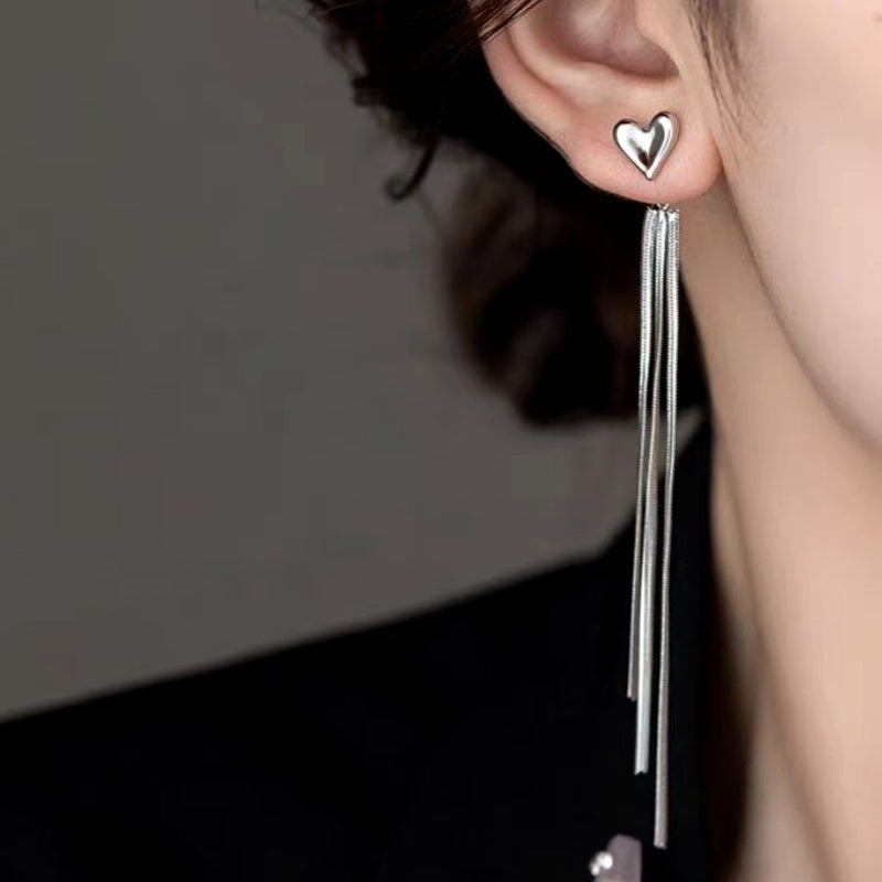 14K Gold-Plated Elegant Heart Tassel Earrings