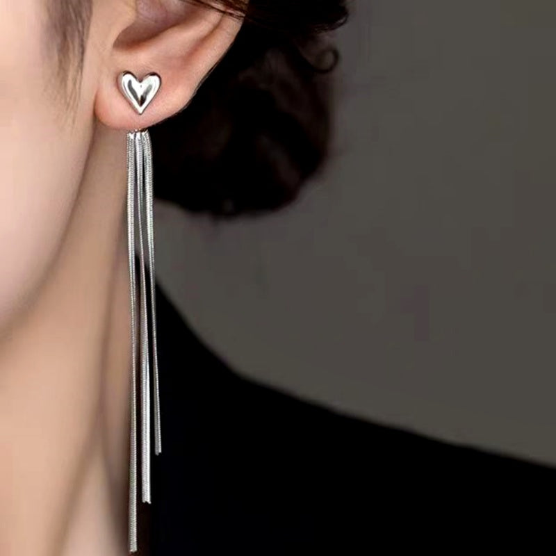 14K Gold-Plated Elegant Heart Tassel Earrings