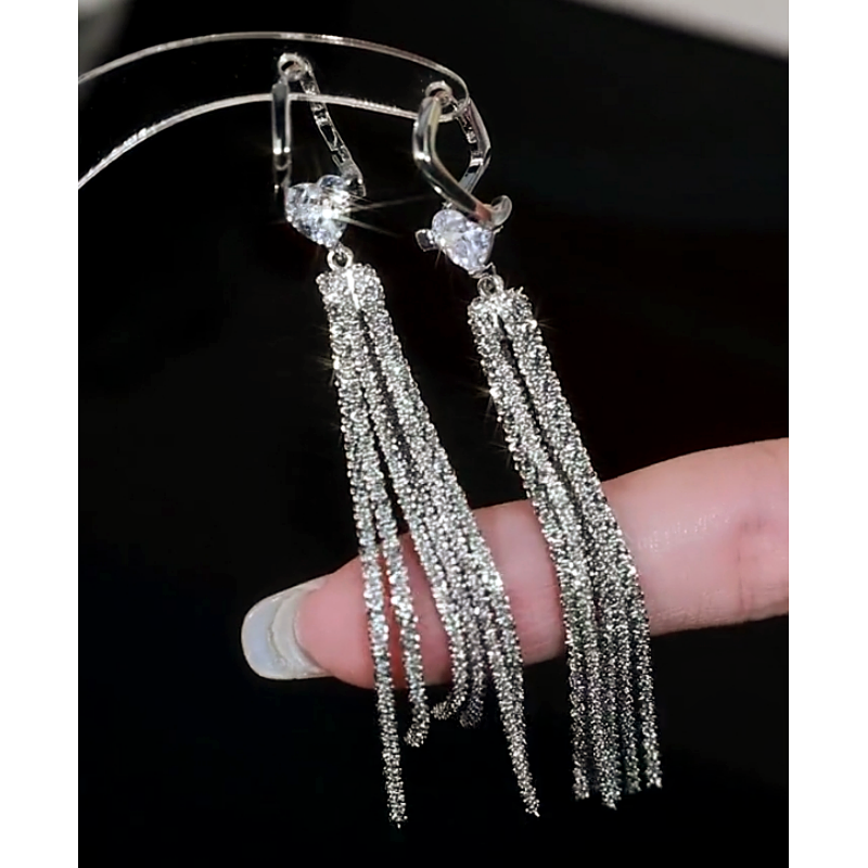 14K Gold-Plated Elegant Heart Tassel Earrings