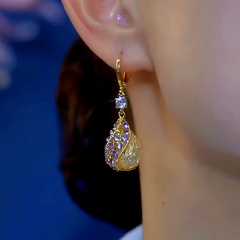 14K Gold-Plated Elegant Hollow Diamond Earrings