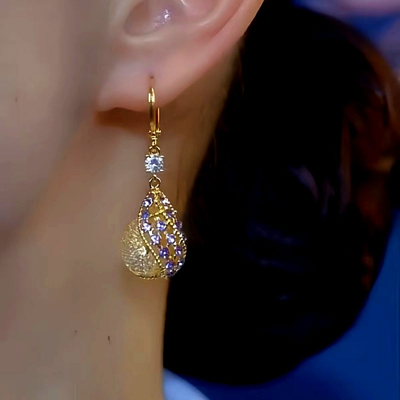 14K Gold-Plated Elegant Hollow Diamond Earrings