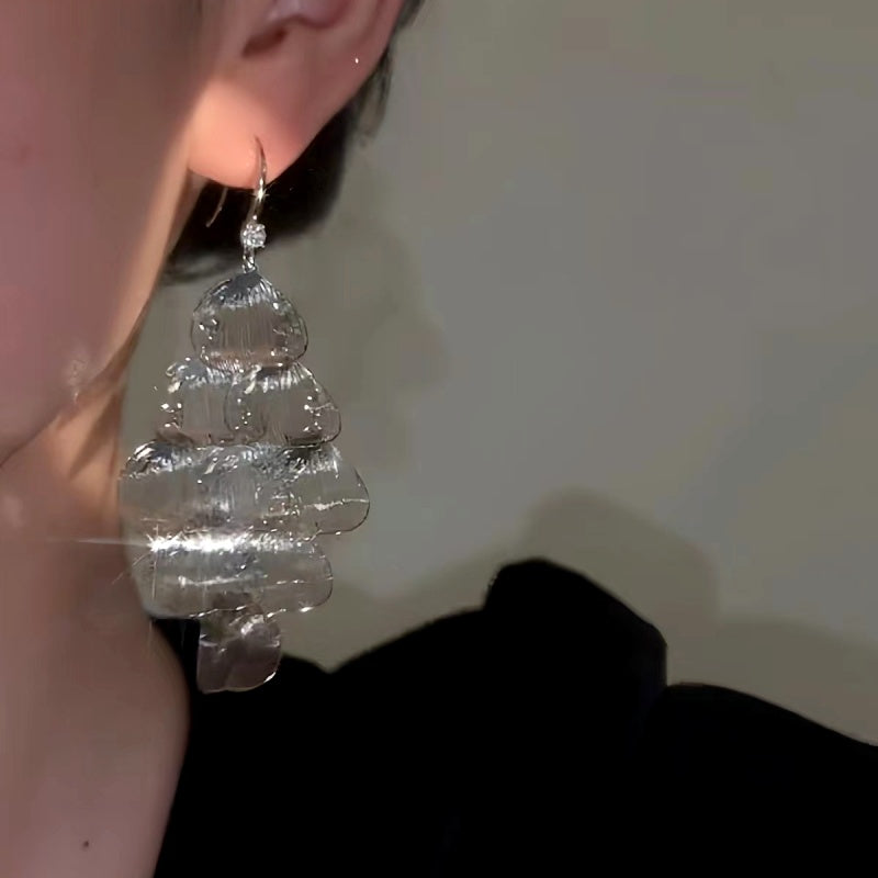 14K Gold-Plated Elegant Hollow Leaf Tassel Ear Hooks Earrings