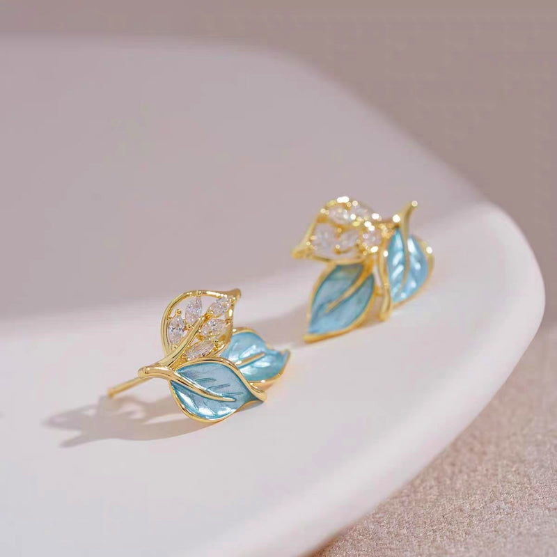 14K Gold-Plated Elegant Leaf Stud Earrings