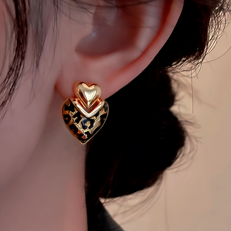 14K Gold-Plated Elegant Leopard Heart-Design Earrings