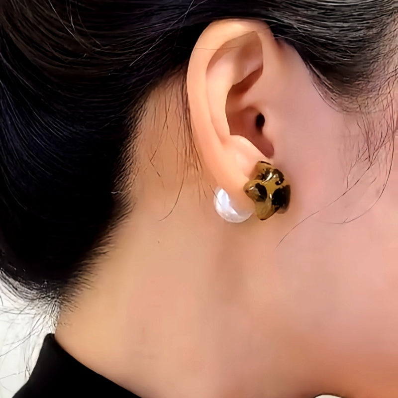 14K Gold-Plated Elegant Leopard Print Five-Pointed Star Pearl Earrings