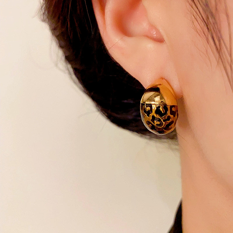 14K Gold-Plated Elegant Leopard Print Half-Circle Earrings