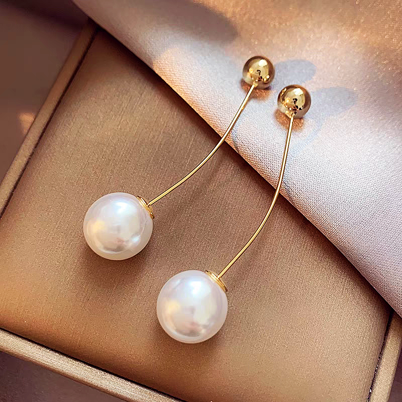 14K Gold-Plated Elegant Long Arc Pearl Earrings