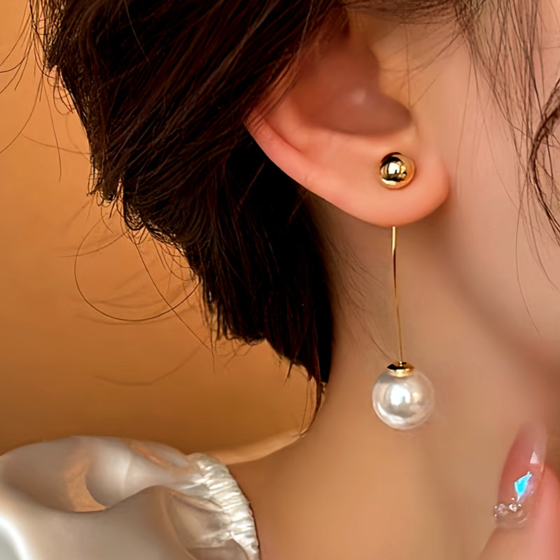 14K Gold-Plated Elegant Long Arc Pearl Earrings