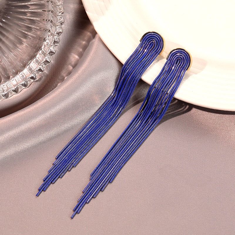 14K Gold-Plated Elegant Long Chain Tassel Earrings