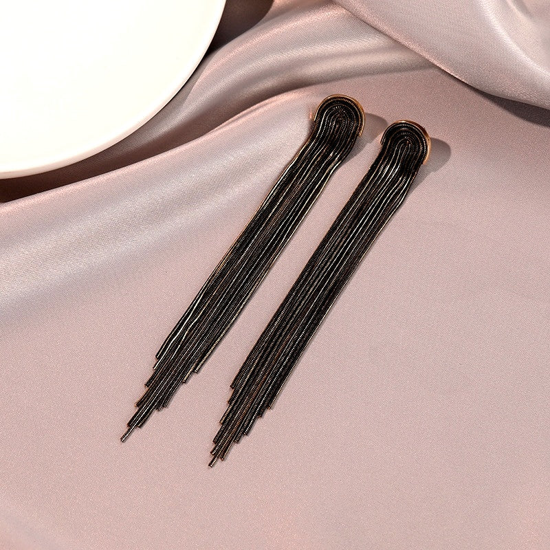 14K Gold-Plated Elegant Long Chain Tassel Earrings